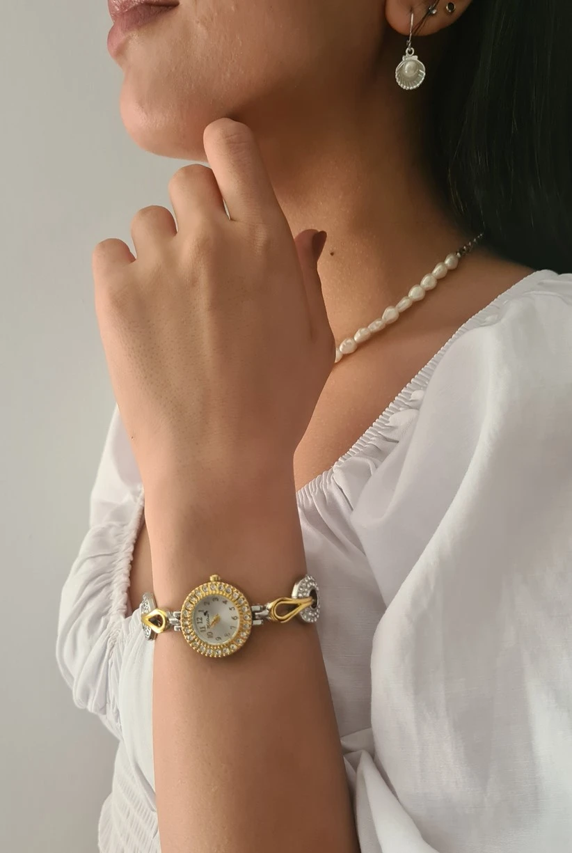 Polo Air Zarif Vintage Kadın Kol Saati Sarı-Gümüş Renk PL-1446B4x