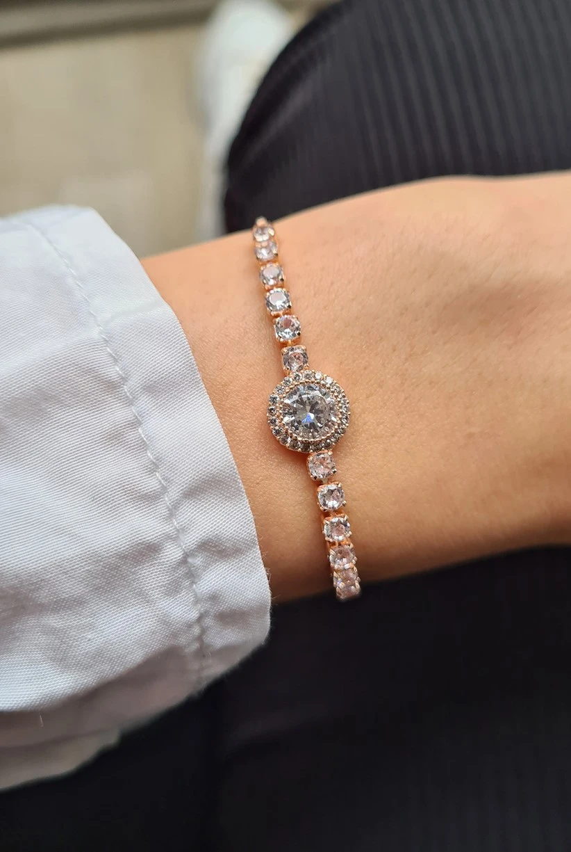 Polo Air Zarif Vintage Kadın Kol Saati Zirkon Taşlı Bileklik Kombin Bakır Renk PL-1446B3