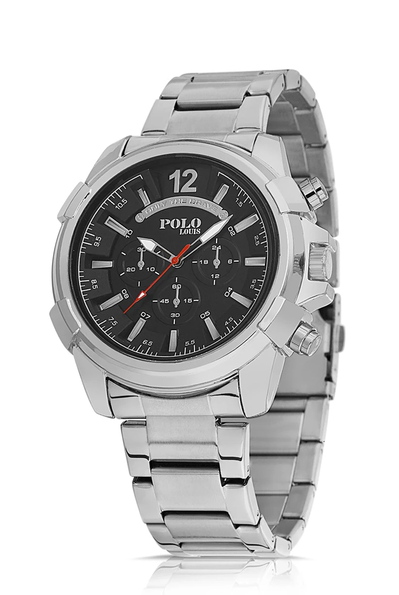 Polo Louis Erkek Set Kombin  Spor Kol Saati Kemer Cüzdan Siyah-Gümüş İçi Siyah Renk PL-0722E3