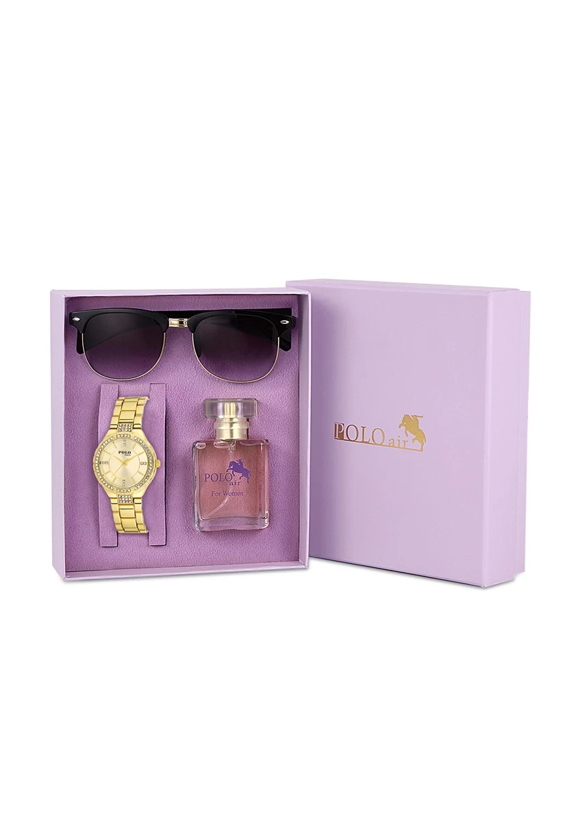 Polo Louıs Kadın Kol Saati Kutulu Set 30 ml Parfüm ve Güneş Gözlüğü Seti Sarı st-2088s1
