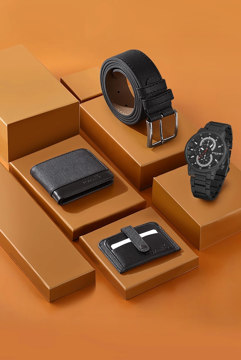 Polo Louis Metal Kordon Erkek Kol Saati Kemer Cüzdan Kartlık Hediyelik Özel Kutusunda Set Kombin PL-0720E1