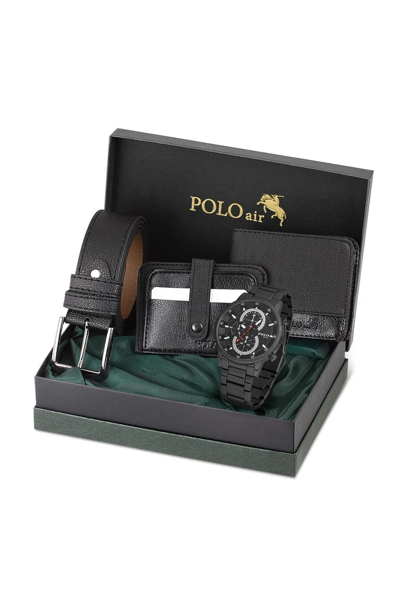 Polo Louis Metal Kordon Erkek Kol Saati Kemer Cüzdan Kartlık Hediyelik Özel Kutusunda Set Kombin PL-0720E1