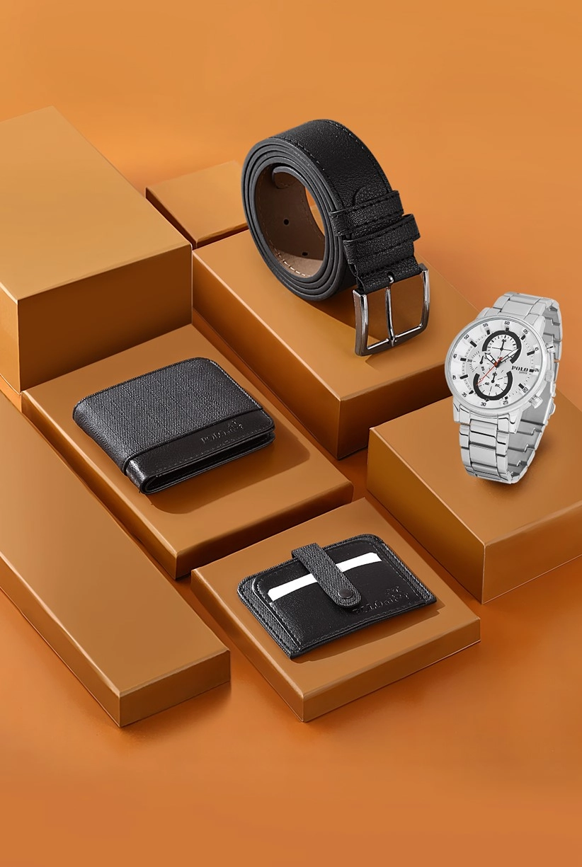 Polo Louis Metal Kordon Erkek Kol Saati Kemer Cüzdan Kartlık Hediyelik Özel Kutusunda Set Kombin PL-0720E2