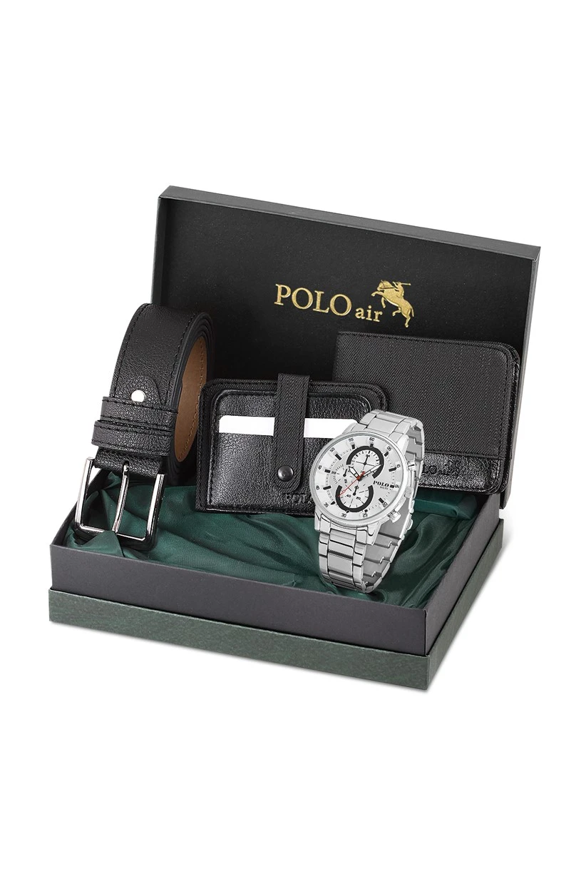 Polo Louis Metal Kordon Erkek Kol Saati Kemer Cüzdan Kartlık Hediyelik Özel Kutusunda Set Kombin PL-0720E2