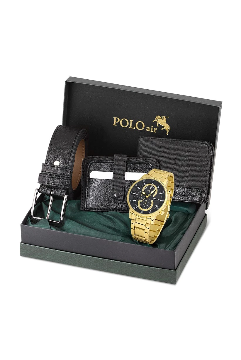 Polo Louis Metal Kordon Erkek Kol Saati Kemer Cüzdan Kartlık Hediyelik Özel Kutusunda Set Kombin PL-0720E4