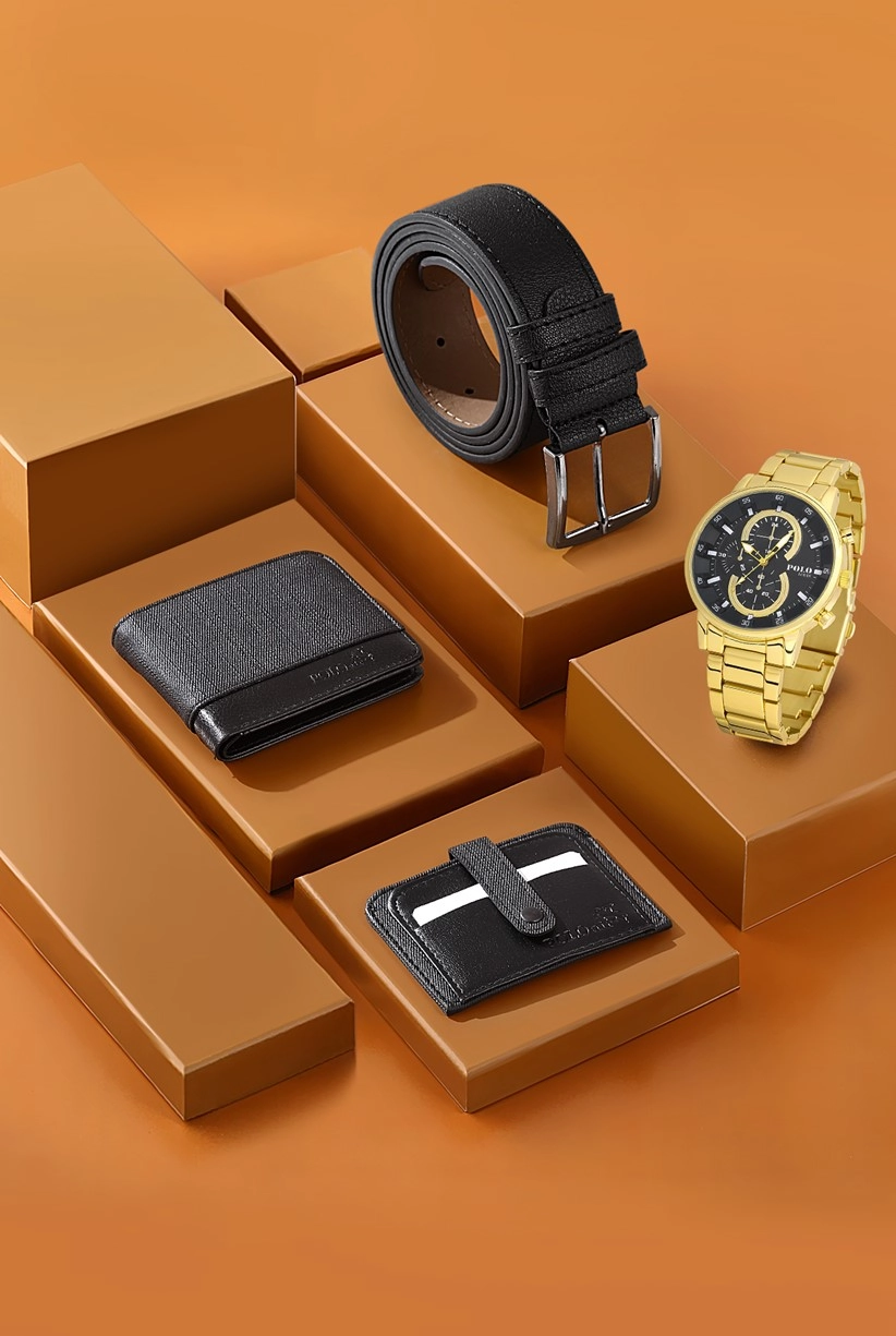 Polo Louis Metal Kordon Erkek Kol Saati Kemer Cüzdan Kartlık Hediyelik Özel Kutusunda Set Kombin PL-0720E4