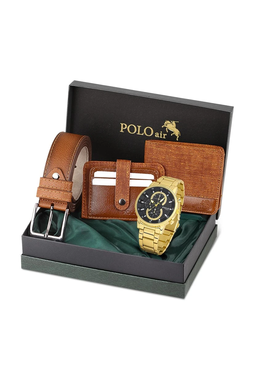 Polo Louis Metal Kordon Erkek Kol Saati Kemer Cüzdan Kartlık Hediyelik Özel Kutusunda Set Kombin PL-0720E5