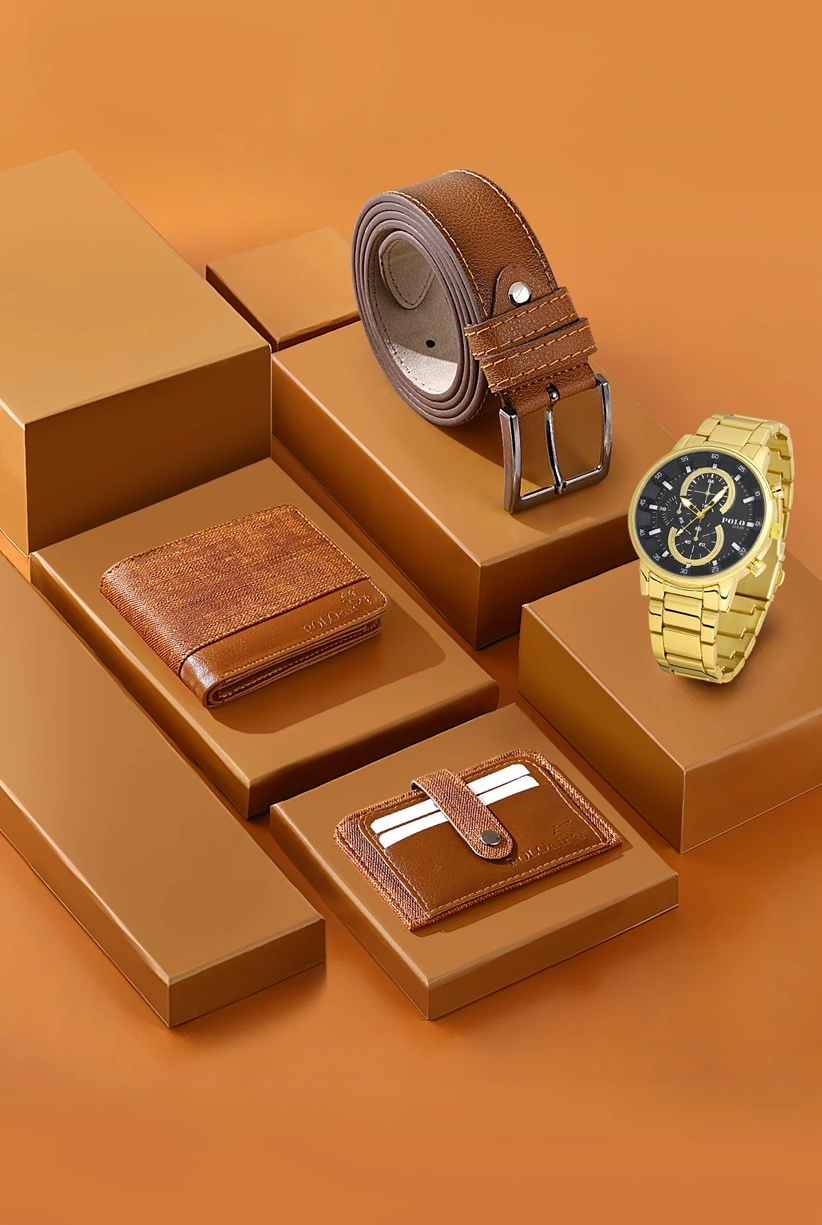 Polo Louis Metal Kordon Erkek Kol Saati Kemer Cüzdan Kartlık Hediyelik Özel Kutusunda Set Kombin PL-0720E5