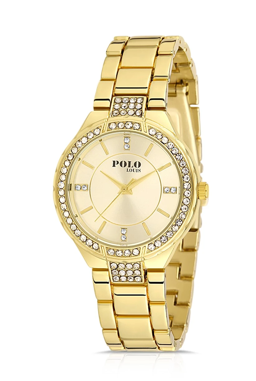 Polo Louis Şık Kadın Kol Saati Zirkon Taşlı Bileklik Kombin Altın Renk PL-1457B1