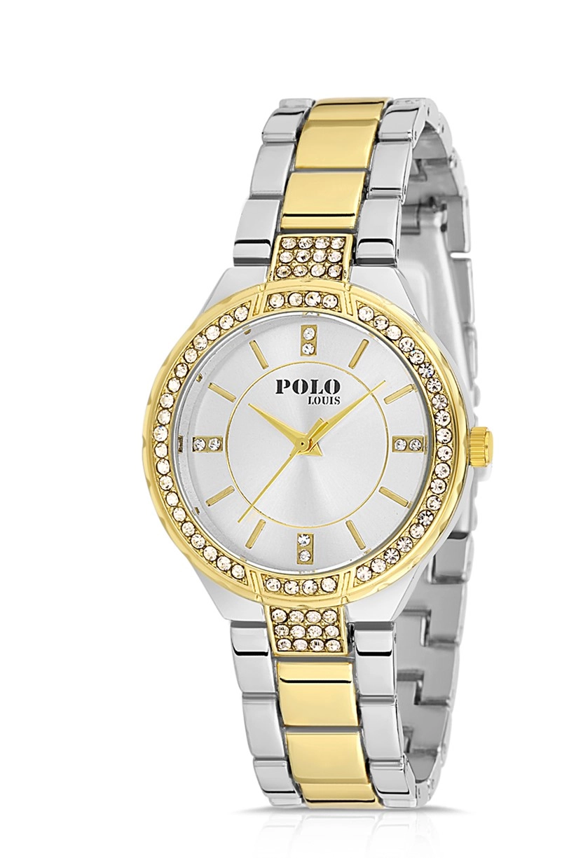 Polo Louis Tek Sıra Taşlı Kadın Kol Saati Gümüş-Sarı Renk PL-1457B3x