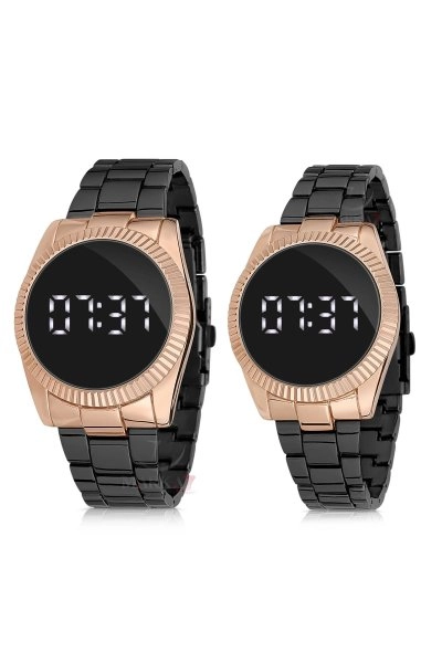 Çiftlere Özel Bay & Bayan Siyah Bakır Dijital Kol Saati cift0027e1