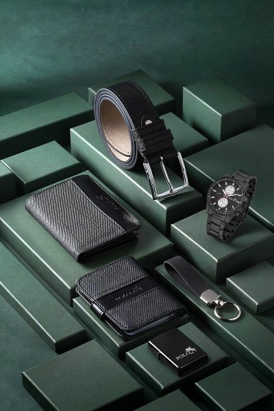 Polo Air Erkek Kol Saati Kemer Cüzdan Kartlık Anahtarlık Çakmak Kombin Set Özel Kutusunda PL-0725E1