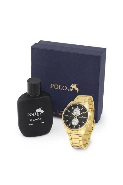Polo Air Erkek Kol Saati Ve Parfüm Seti Hediyelik Kutusunda Kombin Sarı Renk PL-0764E3