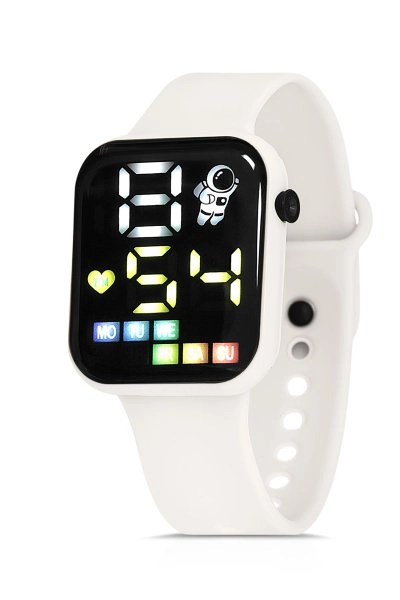 Polo Air Silikon Kordon Dijital Renkli Işıklı Unisex Kol Saati Beyaz Renk PL-1460B1