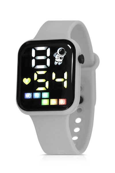 Polo Air Silikon Kordon Dijital Renkli Işıklı Unisex Kol Saati Gri Renk PL-1460B7