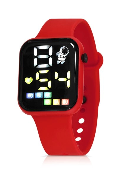 Polo Air Silikon Kordon Dijital Renkli Işıklı Unisex Kol Saati Kırmızı Renk PL-1460B4