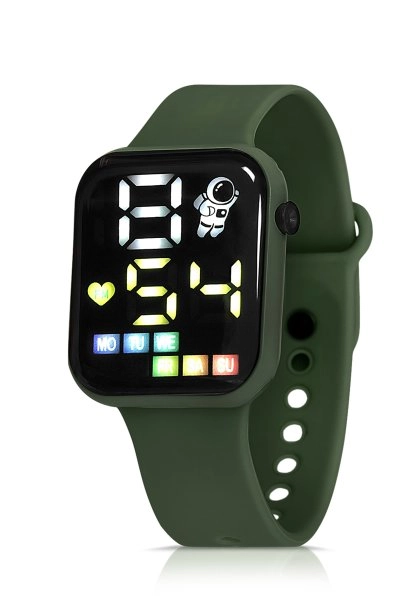 Polo Air Silikon Kordon Dijital Renkli Işıklı Unisex Kol Saati  Koyu Yeşil Renk PL-1460B8
