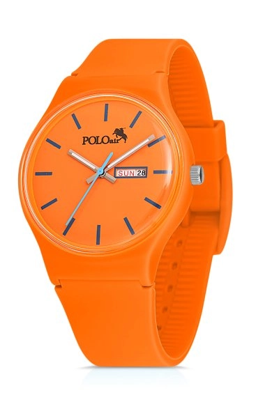 Polo Air Unisex Silikon Kordon Gün Ay Takvimli Kol Saati Turuncu Renk PL-1462B7