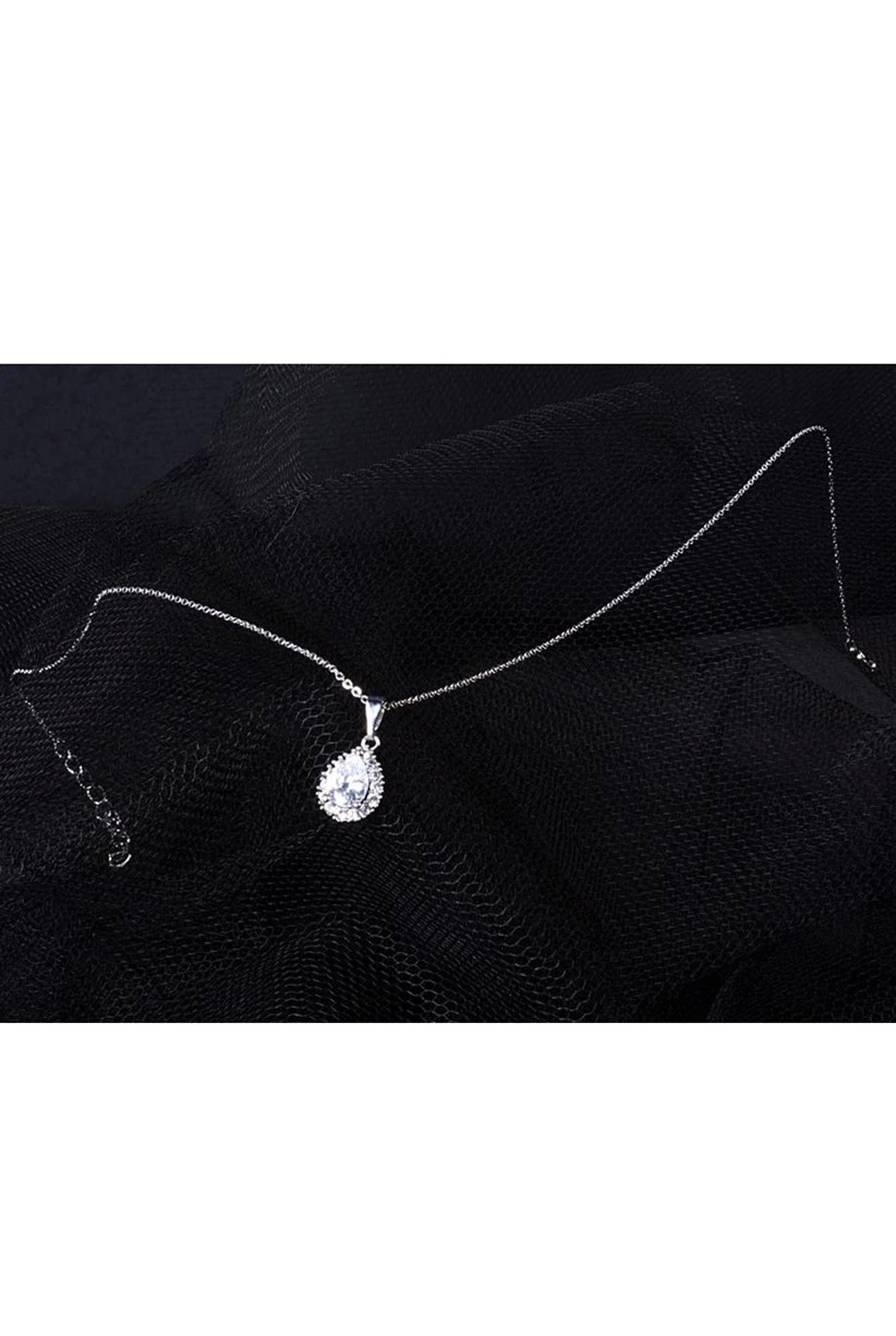 Zirkon Taşlı Damla Model Kolye ve Bileklik Küpe Kombin Gümüş Renk x0027