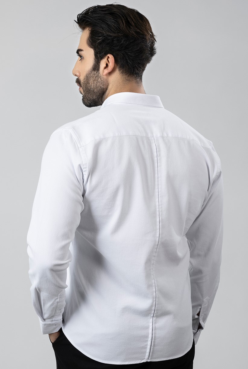 Erkek Gömlek Slimfit Likralı Kumaş Uzun Kol PA-180 Beyaz Renk Lacivert Logo PA-180-BS