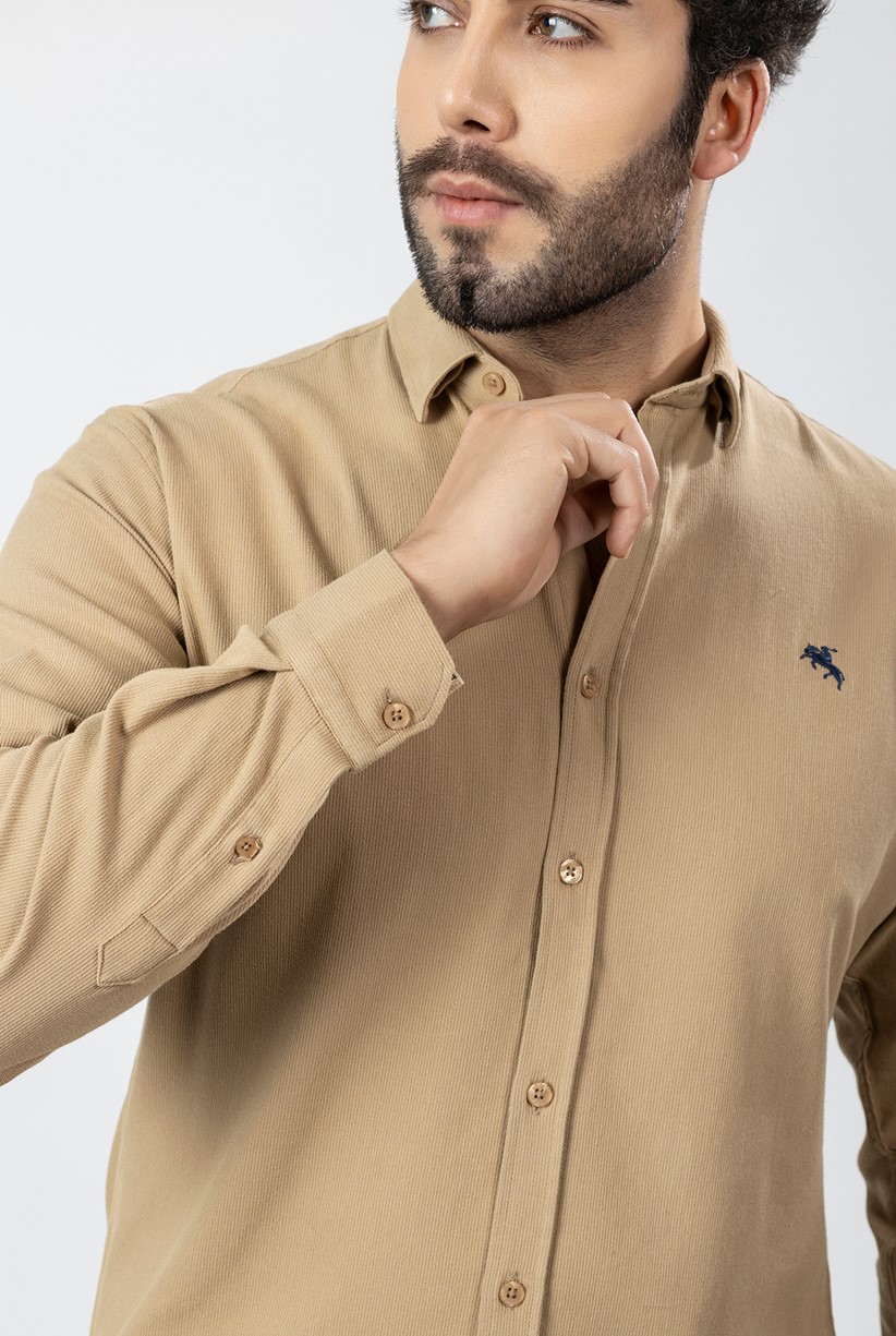 Erkek Gömlek Slimfit Likralı Kumaş Uzun Kol Pa-180 Camel Renk PA-180-TL