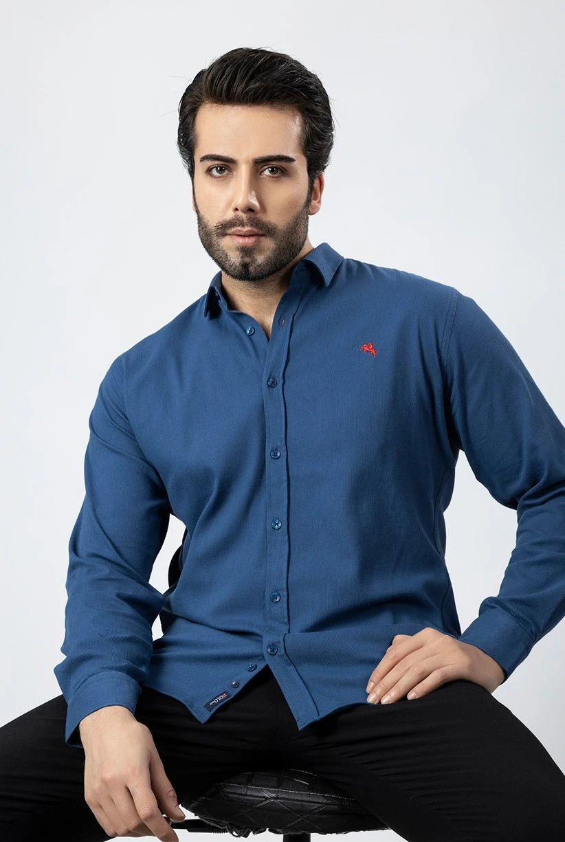 Erkek Gömlek Slimfit Likralı Kumaş Uzun Kol PA-180 İndigo Renk PA-180-NM