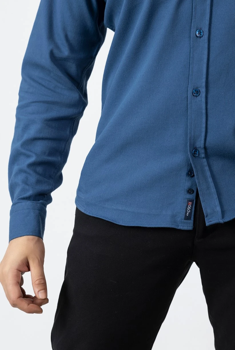 Erkek Gömlek Slimfit Likralı Kumaş Uzun Kol PA-180 İndigo Renk PA-180-NM