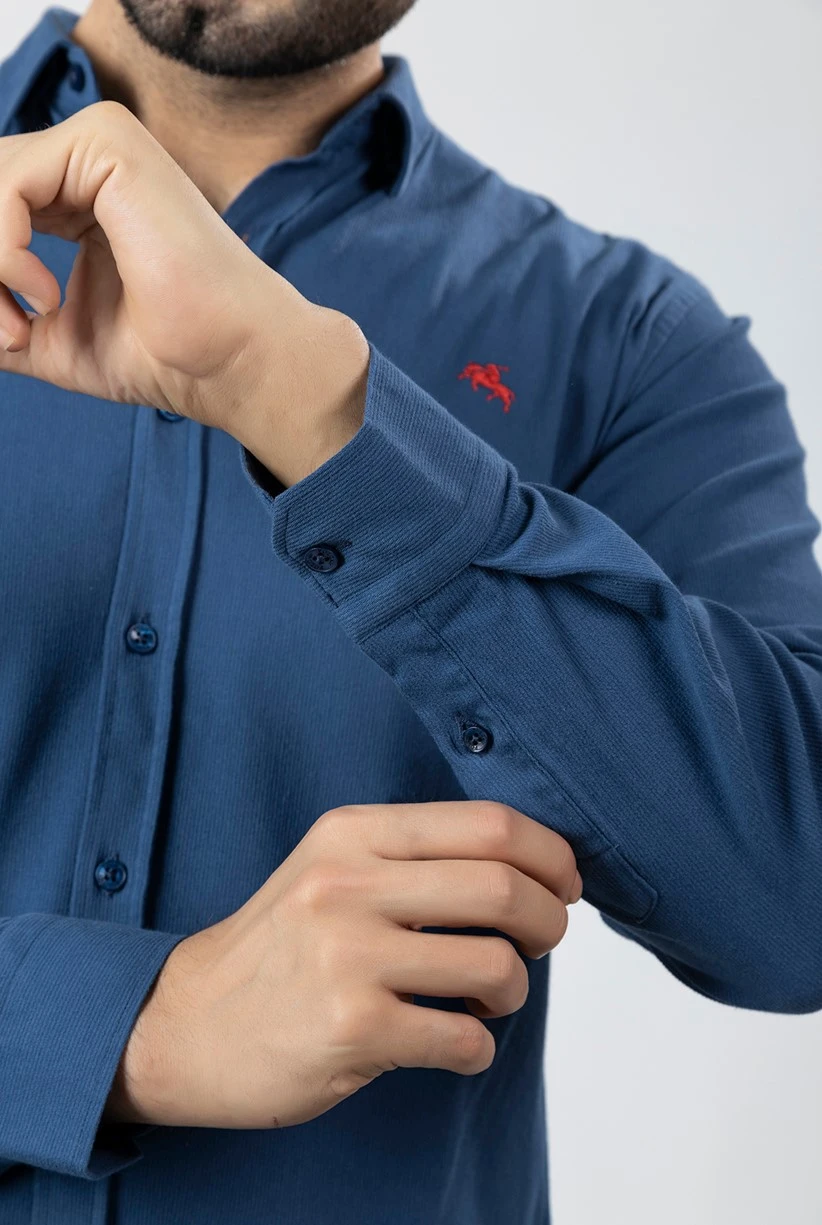 Erkek Gömlek Slimfit Likralı Kumaş Uzun Kol PA-180 İndigo Renk PA-180-NM