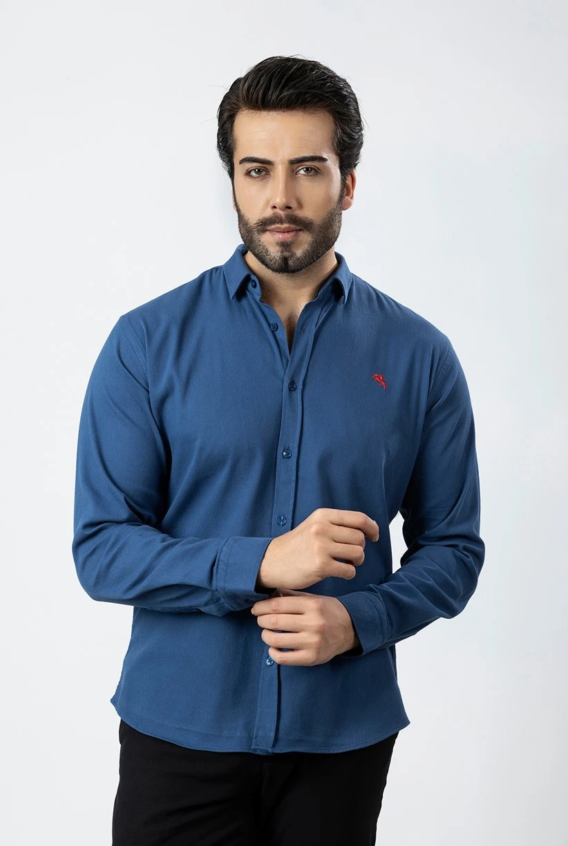 Erkek Gömlek Slimfit Likralı Kumaş Uzun Kol PA-180 İndigo Renk PA-180-NM