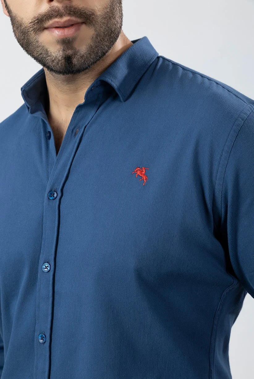Erkek Gömlek Slimfit Likralı Kumaş Uzun Kol PA-180 İndigo Renk PA-180-NM