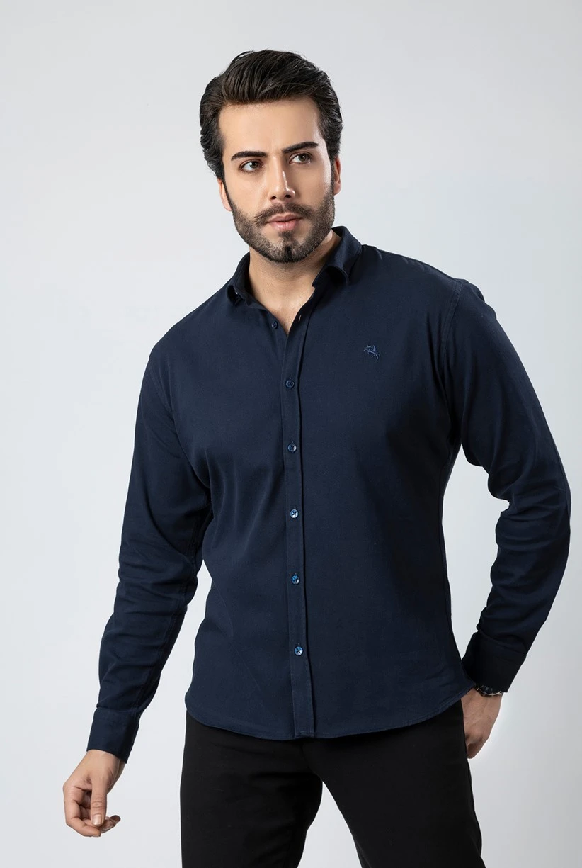 Erkek Gömlek Slimfit Likralı Kumaş Uzun Kol Pa-180 Lacivert Renk PA-180-LL