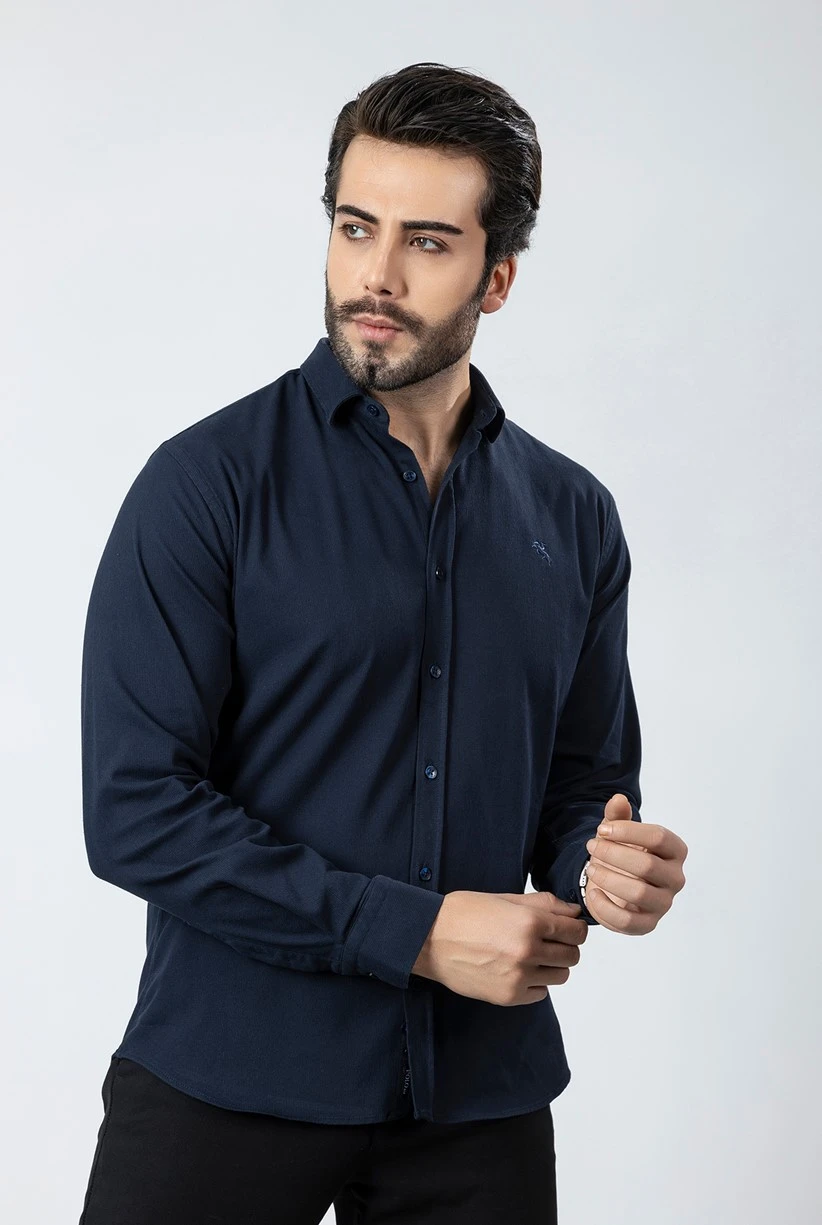 Erkek Gömlek Slimfit Likralı Kumaş Uzun Kol Pa-180 Lacivert Renk PA-180-LXL