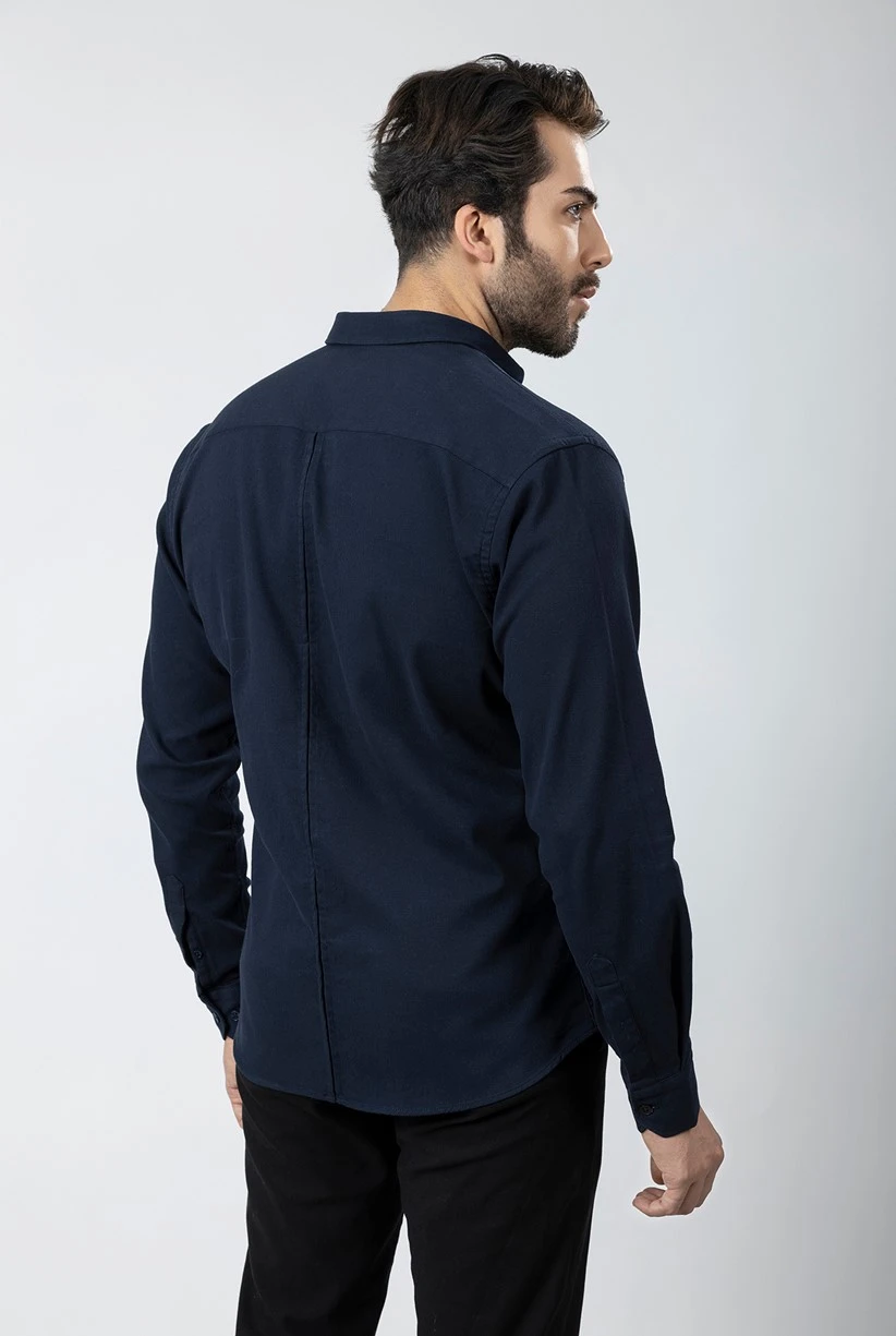 Erkek Gömlek Slimfit Likralı Kumaş Uzun Kol Pa-180 Lacivert Renk PA-180-LXXL