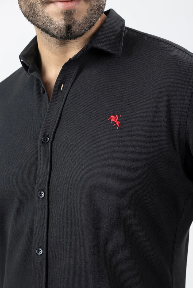Erkek Gömlek Slimfit Likralı Kumaş Uzun Kol PA-180 Siyah Renk PA-180-SM