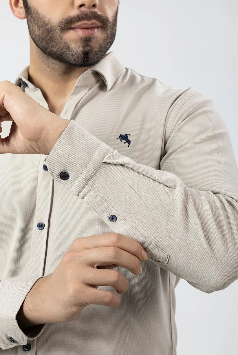 Erkek Gömlek Slimfit Likralı Kumaş Uzun Kol Pa-180 Taş Renk PA-180-GXXL