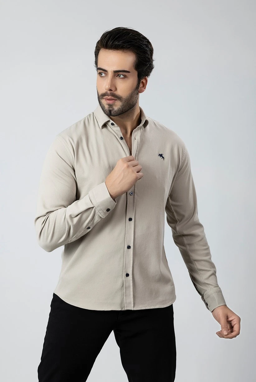 Erkek Gömlek Slimfit Likralı Kumaş Uzun Kol Pa-180 Taş Renk PA-180-GXXL