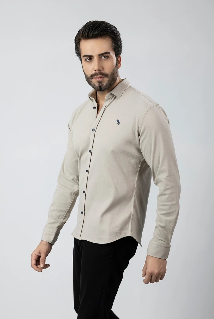 Erkek Gömlek Slimfit Likralı Kumaş Uzun Kol Pa-180 Taş Renk PA-180-GXXL