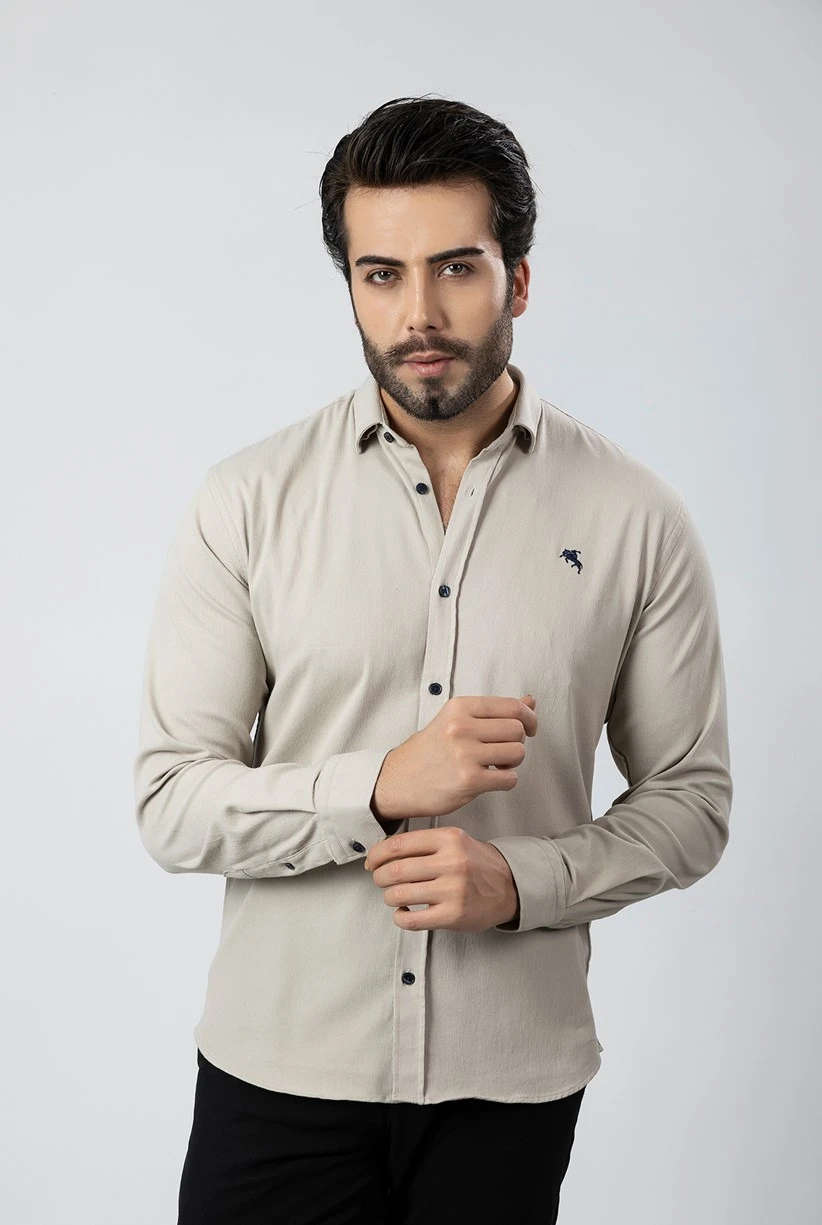 Erkek Gömlek Slimfit Likralı Kumaş Uzun Kol Pa-180 Taş Renk PA-180-GXXL