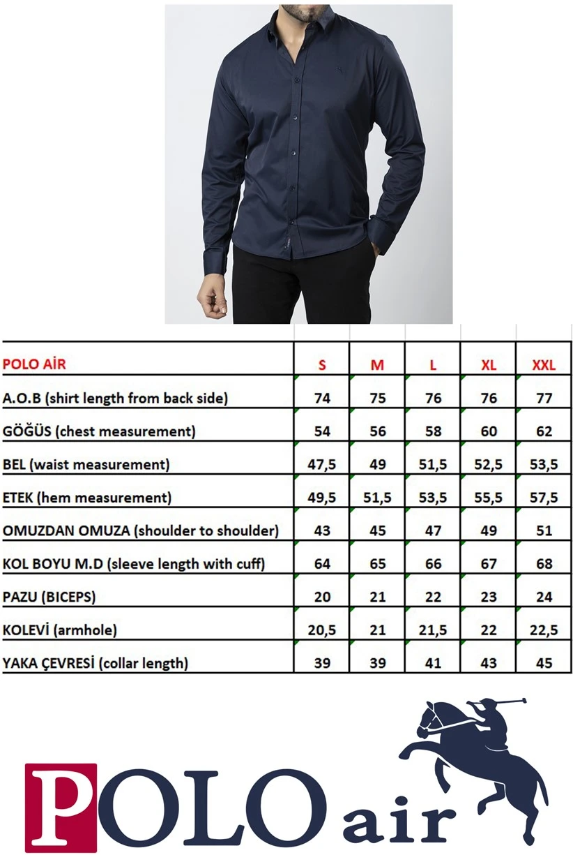 Erkek Uzun Kol Gömlek Slimfit Likralı Kumaş Pa-179 Mavi Renk PA-179-ML