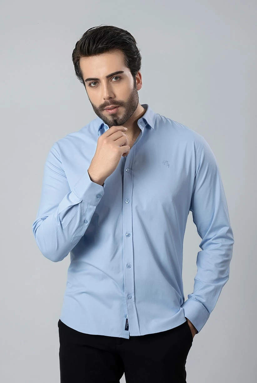 Erkek Uzun Kol Gömlek Slimfit Likralı Kumaş Pa-179 Mavi Renk PA-179-ML