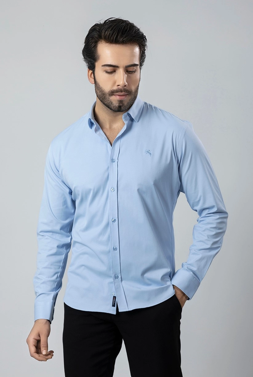 Erkek Uzun Kol Gömlek Slimfit Likralı Kumaş Pa-179 Mavi Renk PA-179-ML
