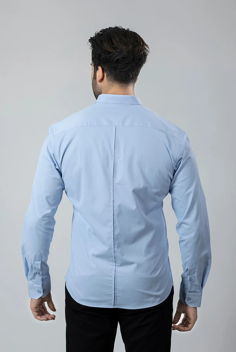 Erkek Uzun Kol Gömlek Slimfit Likralı Kumaş Pa-179 Mavi Renk PA-179-ML