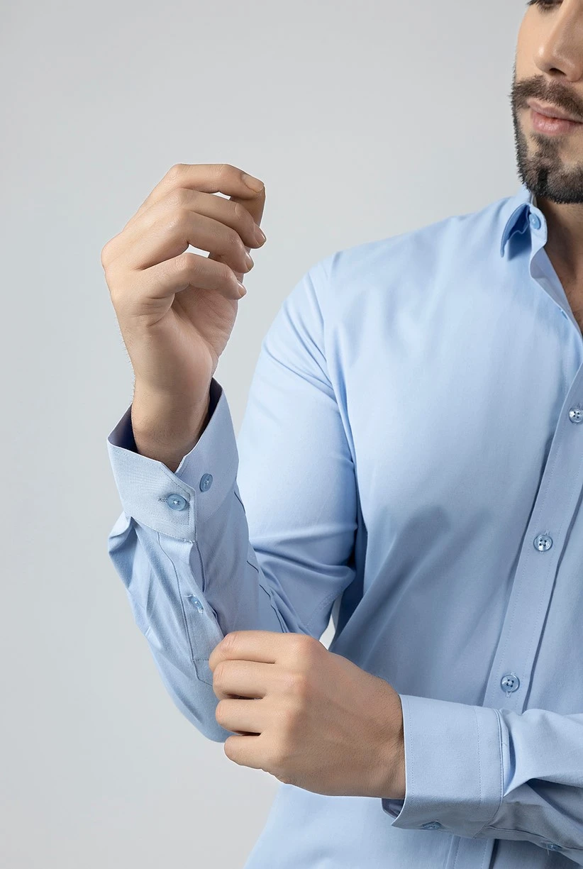 Erkek Uzun Kol Gömlek Slimfit Likralı Kumaş Pa-179 Mavi Renk PA-179-ML