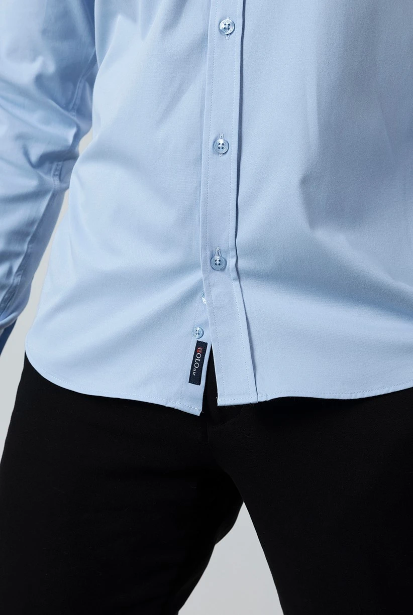 Erkek Uzun Kol Gömlek Slimfit Likralı Kumaş Pa-179 Mavi Renk PA-179-ML