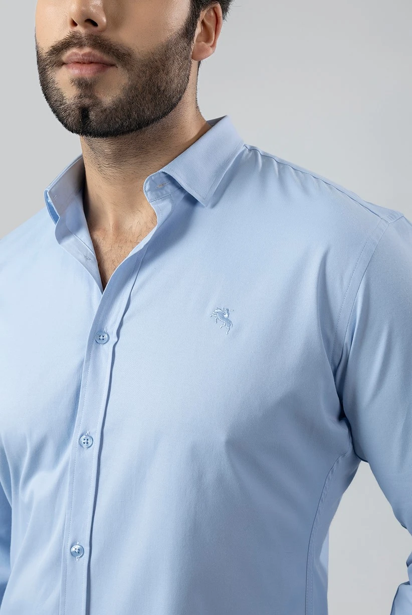 Erkek Uzun Kol Gömlek Slimfit Likralı Kumaş Pa-179 Mavi Renk PA-179-ML