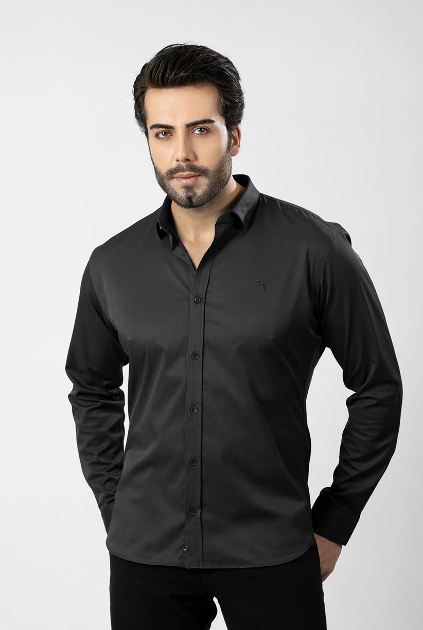 Erkek Uzun Kol Gömlek Slimfit Likralı Kumaş Pa-179 Siyah Renk PA-179-SL