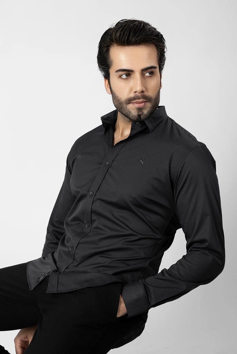 Erkek Uzun Kol Gömlek Slimfit Likralı Kumaş Pa-179 Siyah Renk PA-179-SL
