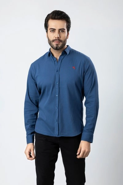 Erkek Gömlek Slimfit Likralı Kumaş Uzun Kol PA-180 İndigo Renk PA-180-NXL