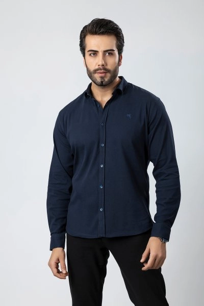 Erkek Gömlek Slimfit Likralı Kumaş Uzun Kol Pa-180 Lacivert Renk PA-180-LS