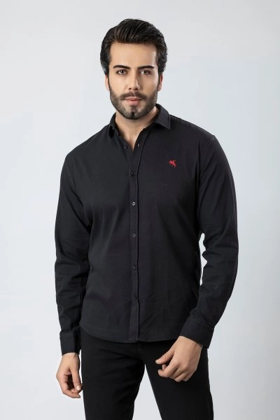 Erkek Gömlek Slimfit Likralı Kumaş Uzun Kol PA-180 Siyah Renk PA-180-SS